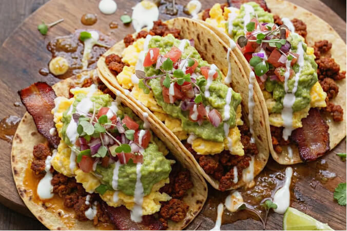 Bacon Chorizo Breakfast Tacos