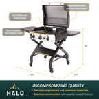 HALO Elite 3B product dimensions and premium material callouts 