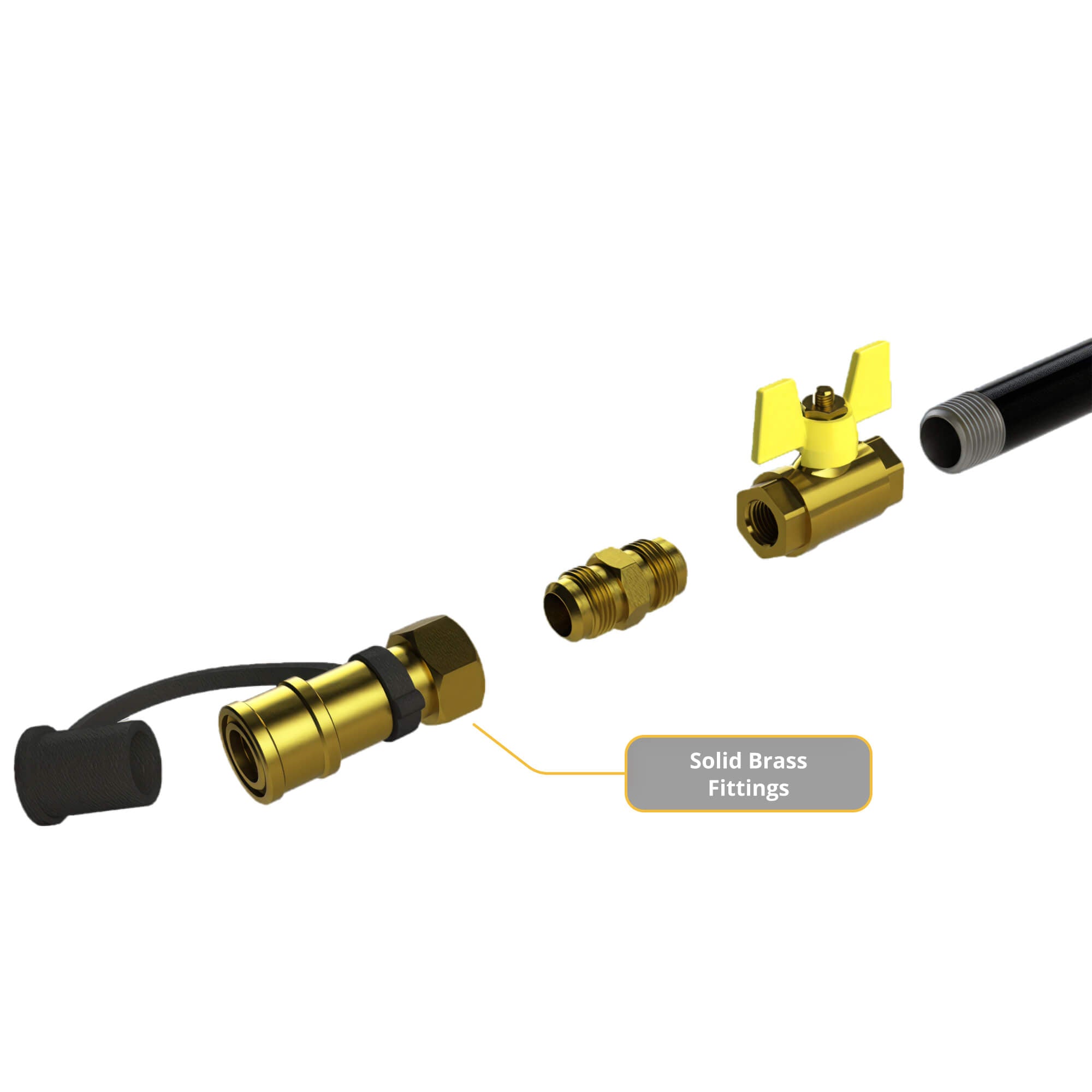 Image of HALO Quick Disconnect Natural Gas Kit, featuring durable rubber and brass hose fittings