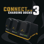 3 Halo charging docks displayed with 'Connect up to 3 Charging Docks' text on a dark background