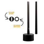 Product shot of the Burn Pot Attachment with two interchangeable wands designed to fit various pellet grill grate sizes.