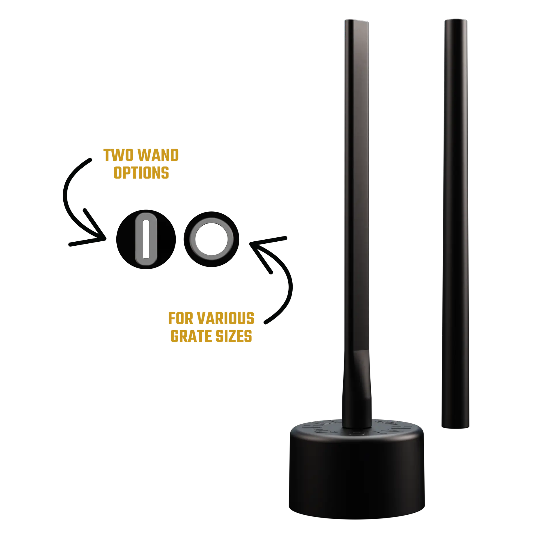 Product shot of the Burn Pot Attachment with two interchangeable wands designed to fit various pellet grill grate sizes.