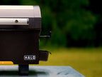 Close-up of the HALO Elite1B griddle’s  grease container