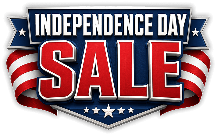Independence Day sale banner with American flag design on a black background