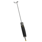 HALO stainless steel pigtail food flipper with a black handle on a white background