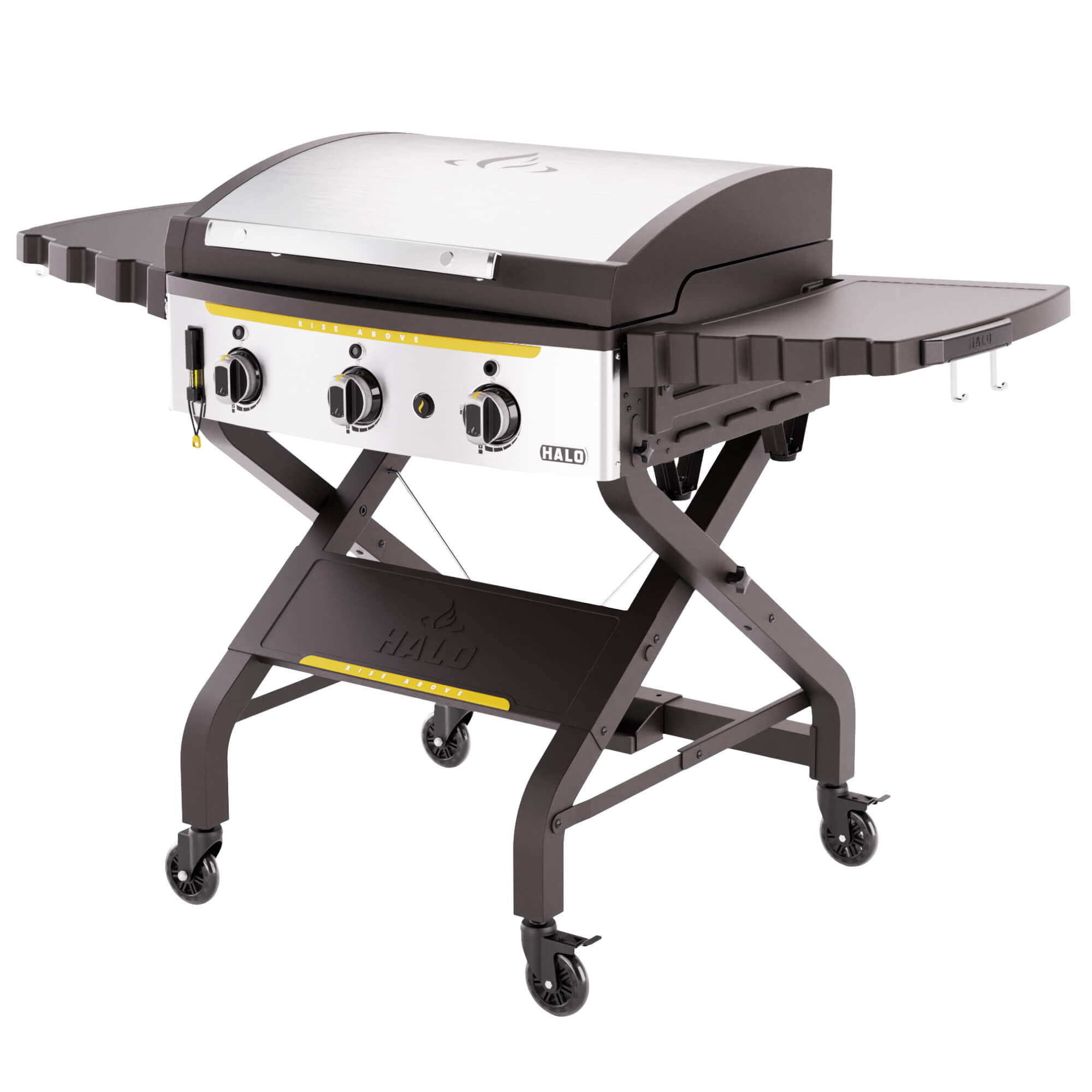 A front-facing product shot of the HALO Elite 3B outdoor griddle on a white background