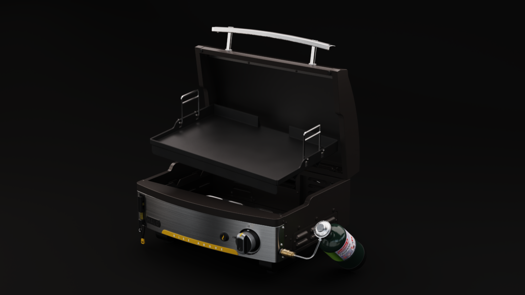 A HALO Elite 1B tabletop griddle shown with the hood open
